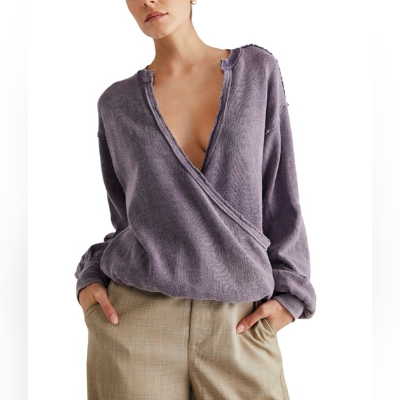 NWT Free People Anyway Long Sleeve Tee Fallen Fig - Picture 1 of 3